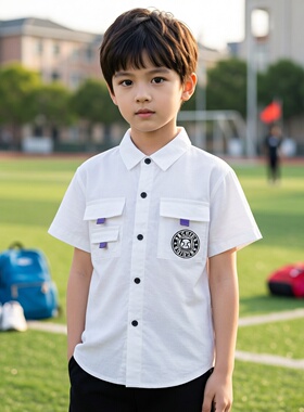 abckids夏新款男童衬衫短袖开衫休闲潮男宝宝超薄天丝F122202161