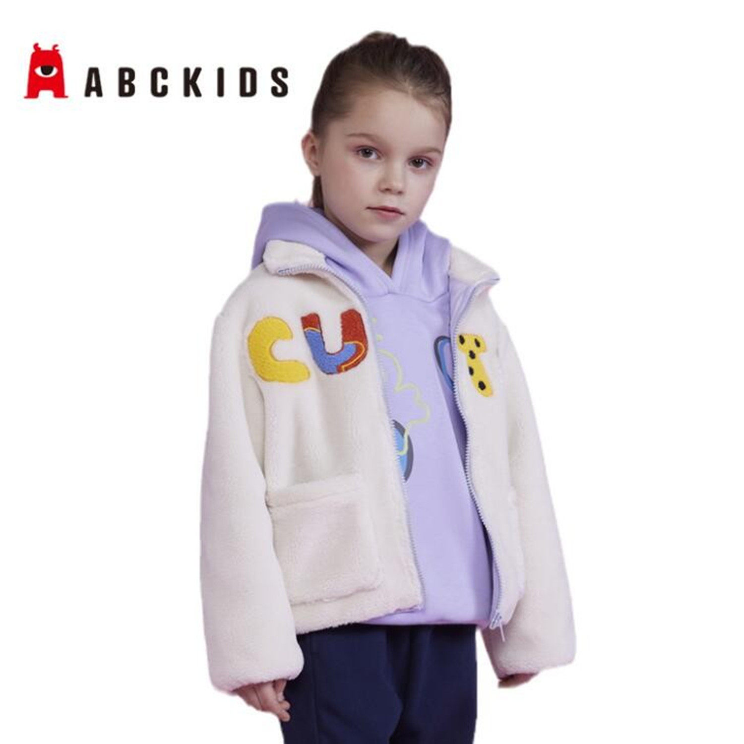 清仓abckids童装秋款专柜加绒保暖摇粒绒时尚外套拉链 F231303265