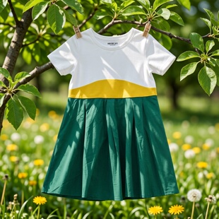 abckids童装连衣裙夏季女童短袖儿童撞色拼接时尚纯棉 F021316426