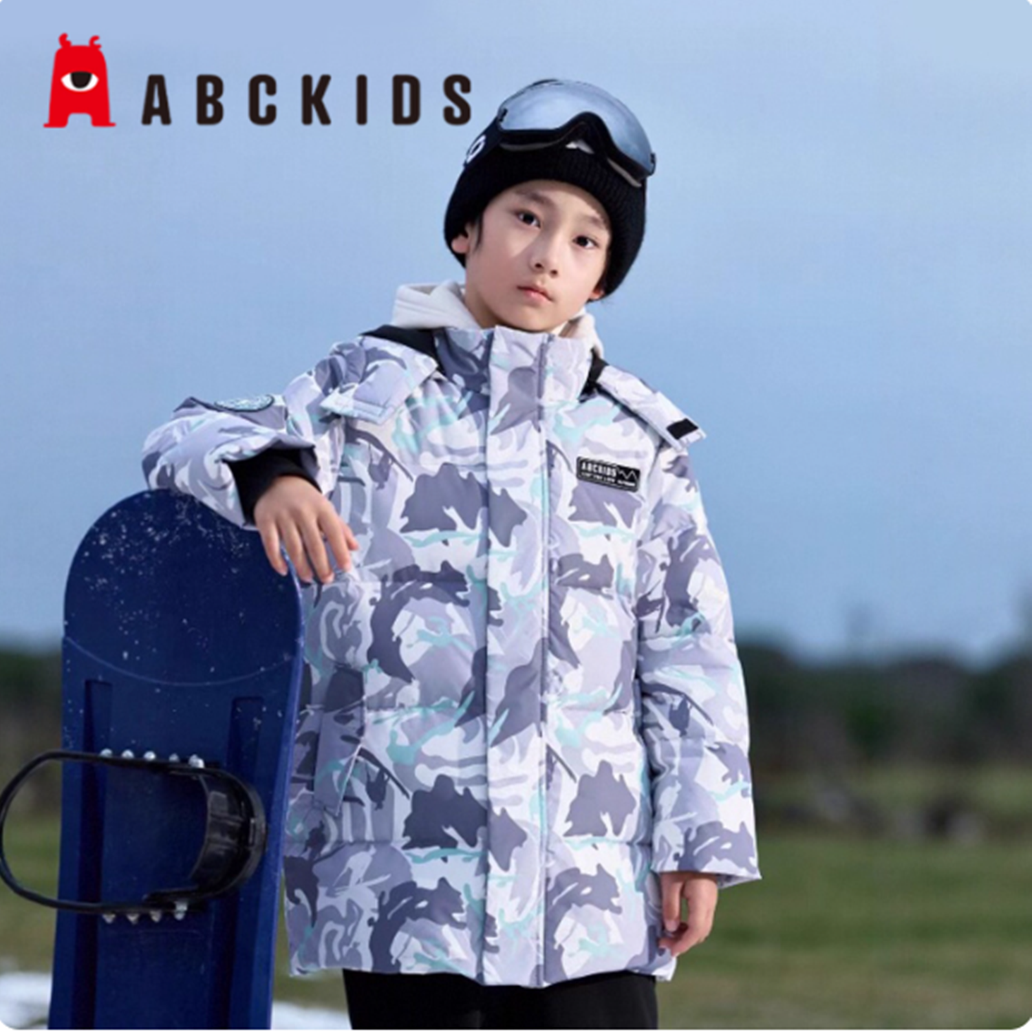 Abckids男童羽绒服2025冬季新款儿童迷彩羽绒外套中大童上衣