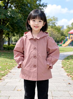 Abckids女童连帽粉色风衣