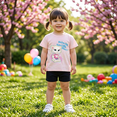 abckids童装女童夏季T恤儿童卡通上衣小女孩短袖印花薄F321601100