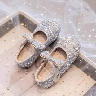 女童公主鞋2025新款秋季软底真皮儿童水晶鞋小女孩皮鞋亮晶晶单鞋