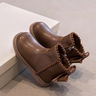 女童短靴2025秋冬新款软底真皮公主加绒靴子马丁靴防水棉鞋小皮靴