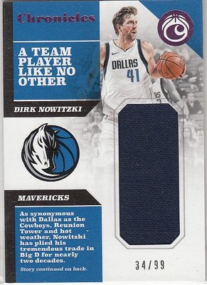 NBA球星卡 Panini 诺维茨基 诺维斯基 球衣卡限99 小牛队
