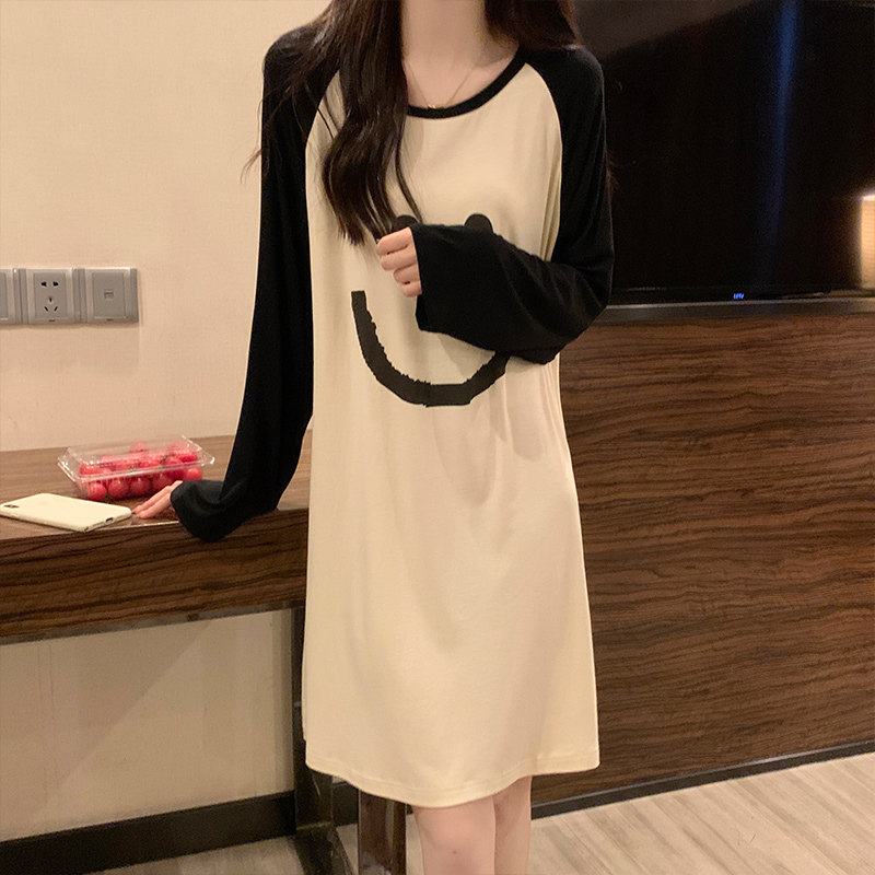 여성을위한 긴팔 잠옷 봄 가을 모달 코튼 2024 새로운 스타일 순수한 정욕 스타일 임산부 귀여운 검은 살구 파자마 스커트