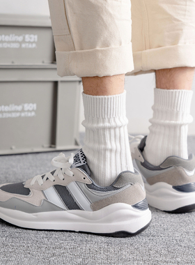 ADCACRORR袜子男港风潮牌复古粗线中筒袜纯棉秋冬季白色运动长袜