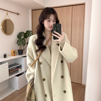 呢子大衣女中长款小个子2025新款秋冬季加厚高级感正肩羊毛呢外套