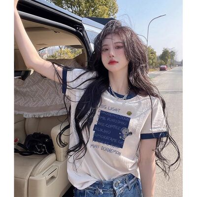 2026新款女装白色纯棉短袖t恤女夏季印花高级感减龄法式上衣