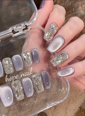 【蓝紫星河】纯手工穿戴甲紫色猫眼绝美氛围高级感手作显白美甲