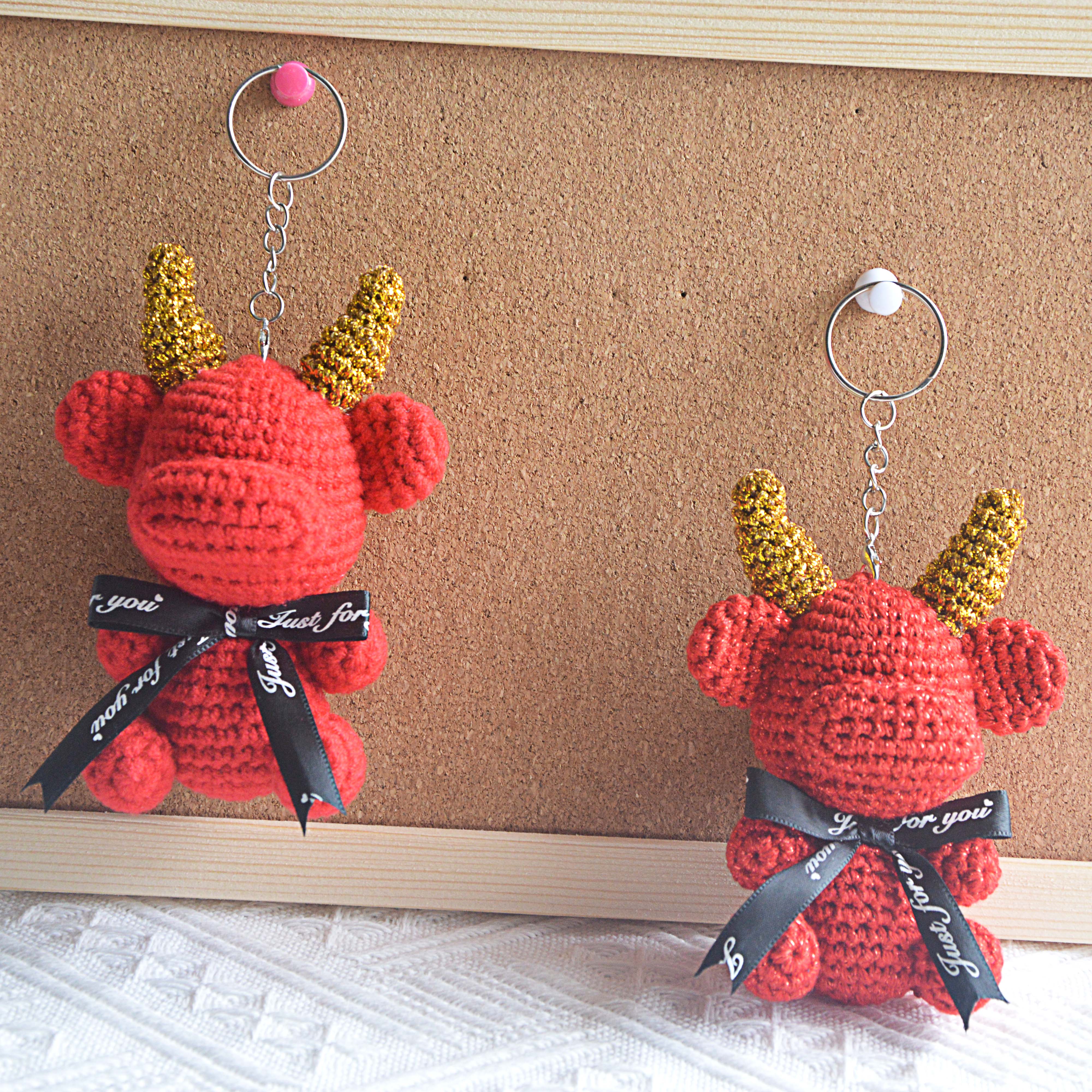 肖战同款红色牛年玩偶钩针编织钥匙圈挂件毛线手工diy材料包成品