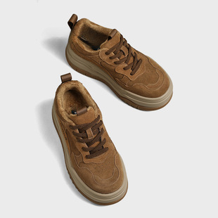 百搭休闲鞋 新款 女秋季 潮Z 磨砂真皮松糕厚底加绒板鞋