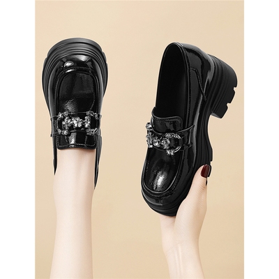 8cm厚底增高小皮鞋女2025年春秋新款小个子松糕女鞋英伦风乐福鞋
