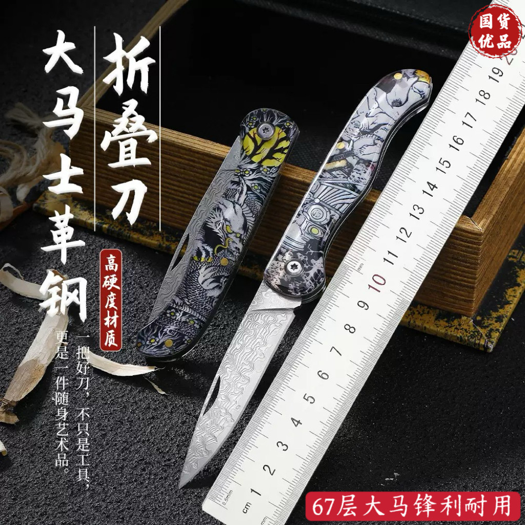 大马士革钢锻打家用水果刀户外烧烤便捷切肉刀学生专用锋利削皮刀