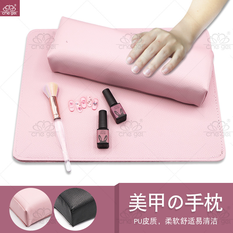 日本品质美甲手枕手垫套装光疗甲油胶PU皮质长方形荔枝纹可水洗工