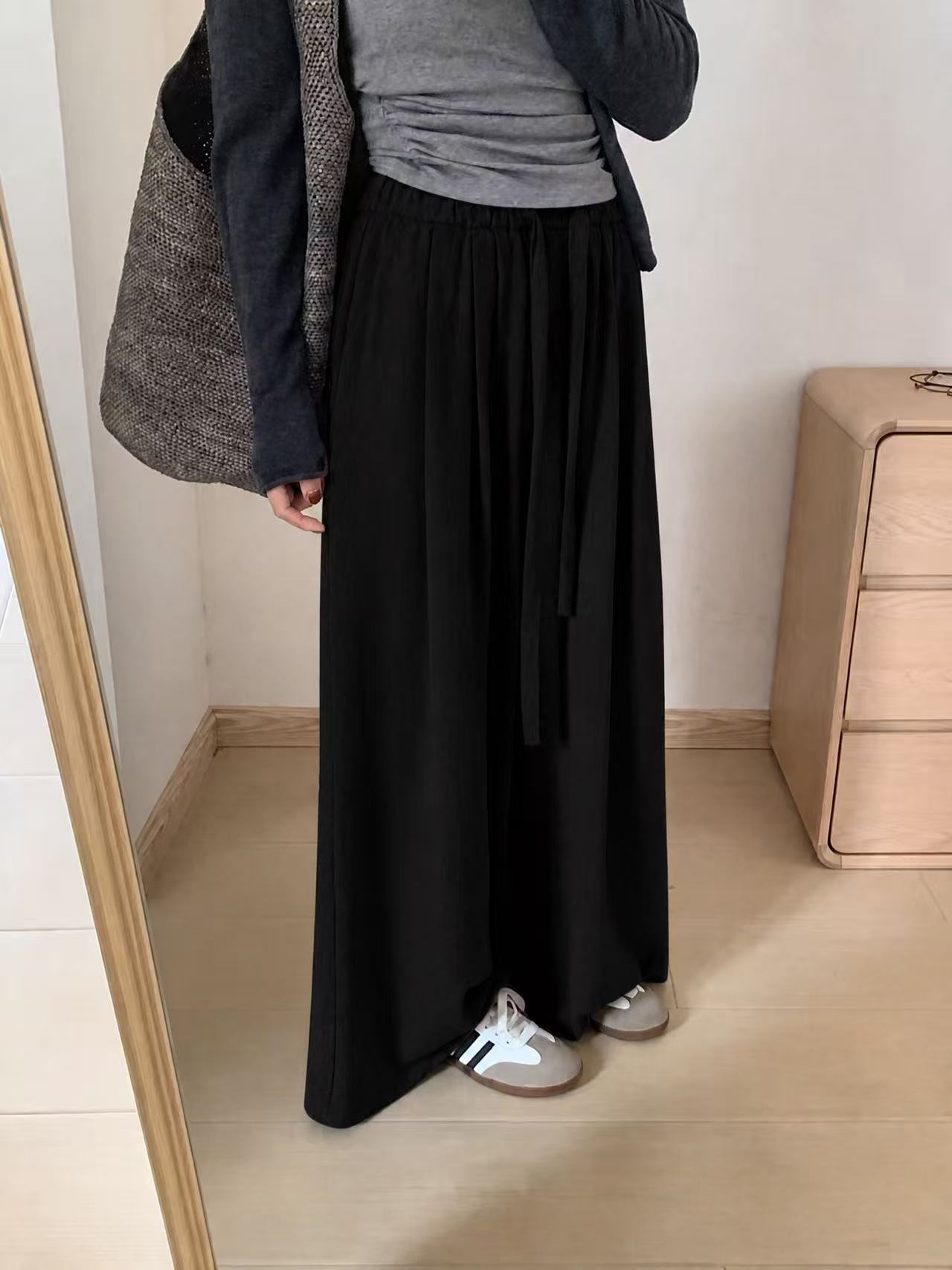 S+sister家19915#阔腿裤 黑 SML - 实物图