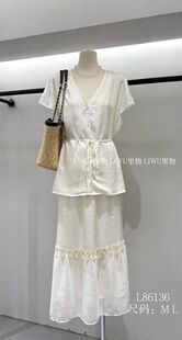 里物家L86136#波西米亚贝壳纱裙V领套装5/9 杏 ML