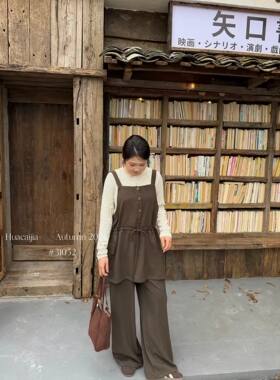 花菜家31052#抽绳马甲加裤子两件套 黑 咖 XL～3XL