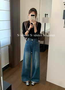 S+sister家19568#长直筒裤 复古蓝 30-40