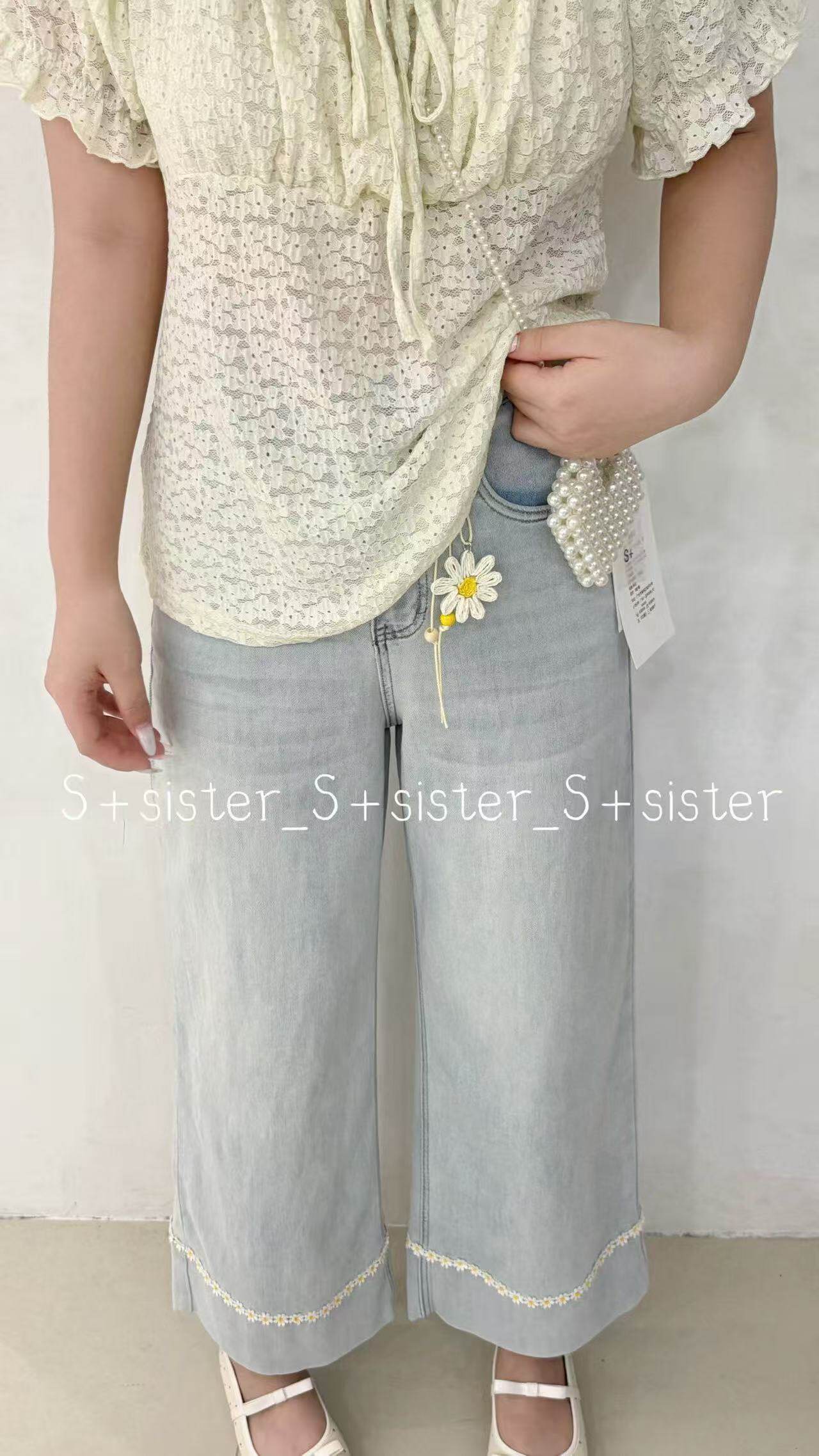 S+sister家182225#绣花牛仔裤5/24 浅蓝   30-40