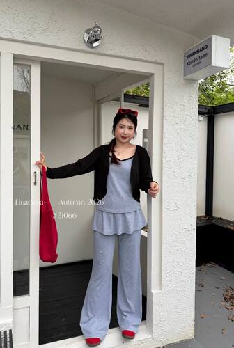 花菜家31066#开衫加吊带加裤裙三件套 灰 咖 XL～3XL