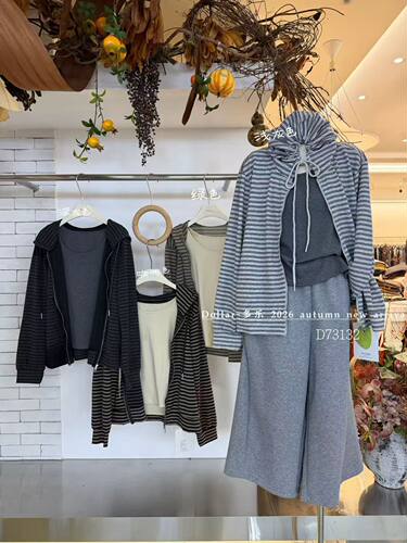 多乐家73132#内衬加条纹开衫两件套916 深灰  咖啡  绿 浅灰  ml