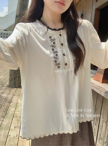 Tmi家271010#花边长袖上衣 杏色  尺码:S M L