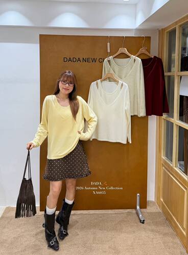 DA家XA6035#假两件上衣 红   灰  白   黄 ML