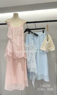 里物家L86298#甜美碎花上衣+半裙5/9 粉  兰 均码