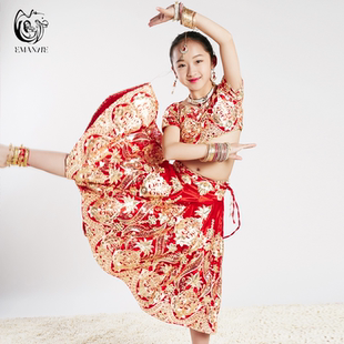 依曼异域风情印度舞民族风儿童舞蹈服纱丽刺绣唐装大摆裙楞哈套装