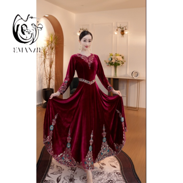 A25Q82依曼之舞异域风情刺绣新疆舞服连衣裙广场跳舞民族服装女装