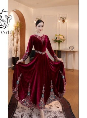 A25Q82依曼之舞异域风情刺绣新疆舞服连衣裙广场跳舞民族服装女装