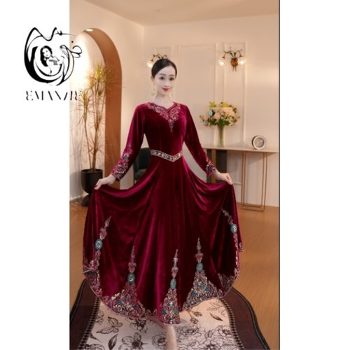 A25Q82依曼之舞异域风情刺绣新疆舞服连衣裙广场跳舞民族服装女装