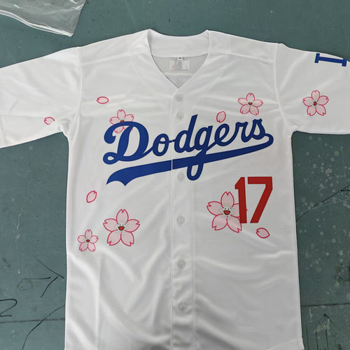 道奇队17号大谷翔平樱花款高端热压棒球球衣球服可个性定制