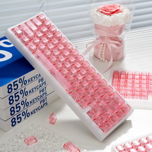 透明磨砂粉色透光键帽