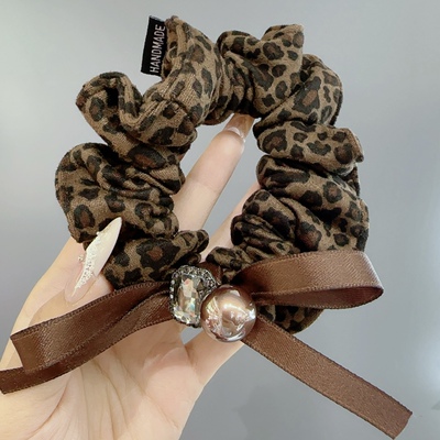 韩系复古豹纹秋季2025新款蝴蝶结气质发绳发圈大肠发圈高级发圈