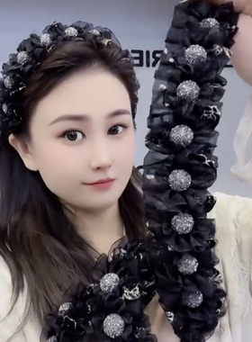 轻纱8球双层花边花边发箍洋气高颅顶网红爆款发卡砂糖球球防滑齿