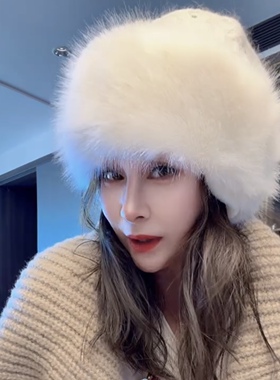 秋冬新款大毛口双层加厚针织保暖帽显脸小防寒保暖大气百搭护耳款