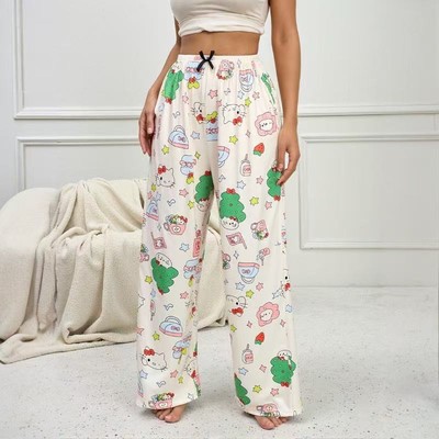 跨境夏季遛弯裤KT猫睡裤可外穿薄款宽松大码女款美式漫威卡通长裤