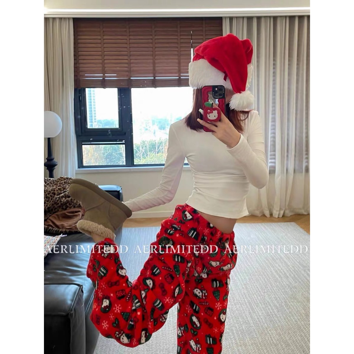 东南亚跨境希音Temu亚马逊TK外贸贴标家居服HelloKitty圣诞节睡裤