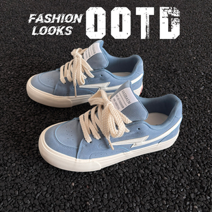 男港风高级运动休闲街头滑板潮鞋 天空蓝透气板鞋 子美式 男鞋