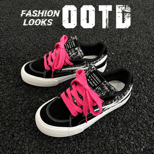 男港风运动休闲街头滑板潮鞋 黑格翻毛皮透气板鞋 子潮鞋 男鞋