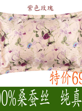 超值杭州丝绸 单人天然真丝枕套 100桑蚕丝印花枕头套乳胶枕套