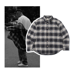 25新款 MADNESS 日系余文乐同款重磅格子长袖衬衫 法兰绒基础衬衣