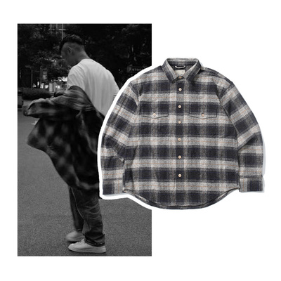 25新款 MADNESS 日系余文乐同款重磅格子长袖衬衫 法兰绒基础衬衣