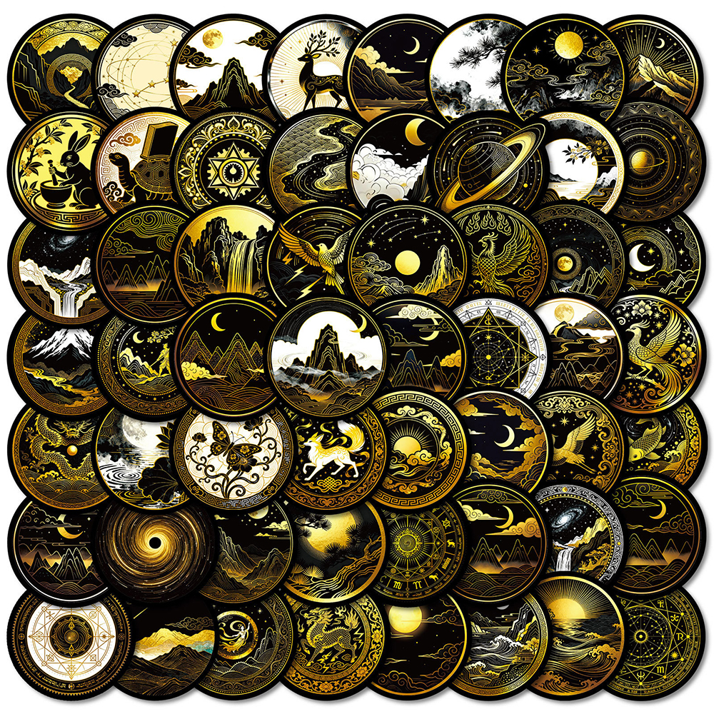 100张神秘天体贴纸ins创意高级黑金山河月亮精美彩绘DIY素材装饰