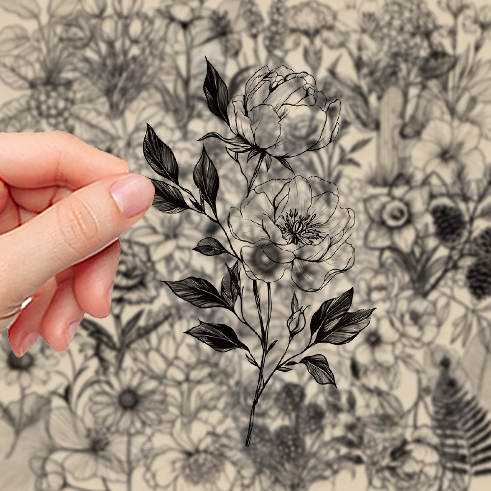 100张陌墨植物PET贴纸ins风黑白简约文艺植物花卉装饰素材diy手账,玩具/童车/益智/积木/模型,贴纸,淘宝优惠券,粉丝福利购,淘宝优惠卷