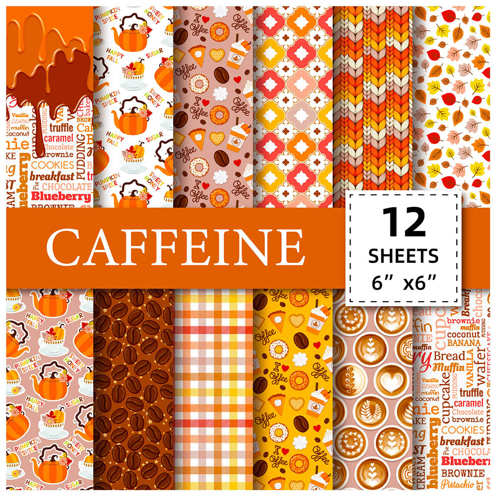 24张橙色系素材包创意格纹咖啡落叶图案diy素材纸手工折纸无粘性