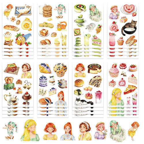 16张田园美食拼图贴纸ins风小清新文艺彩绘涂鸦装饰diy手账手机壳