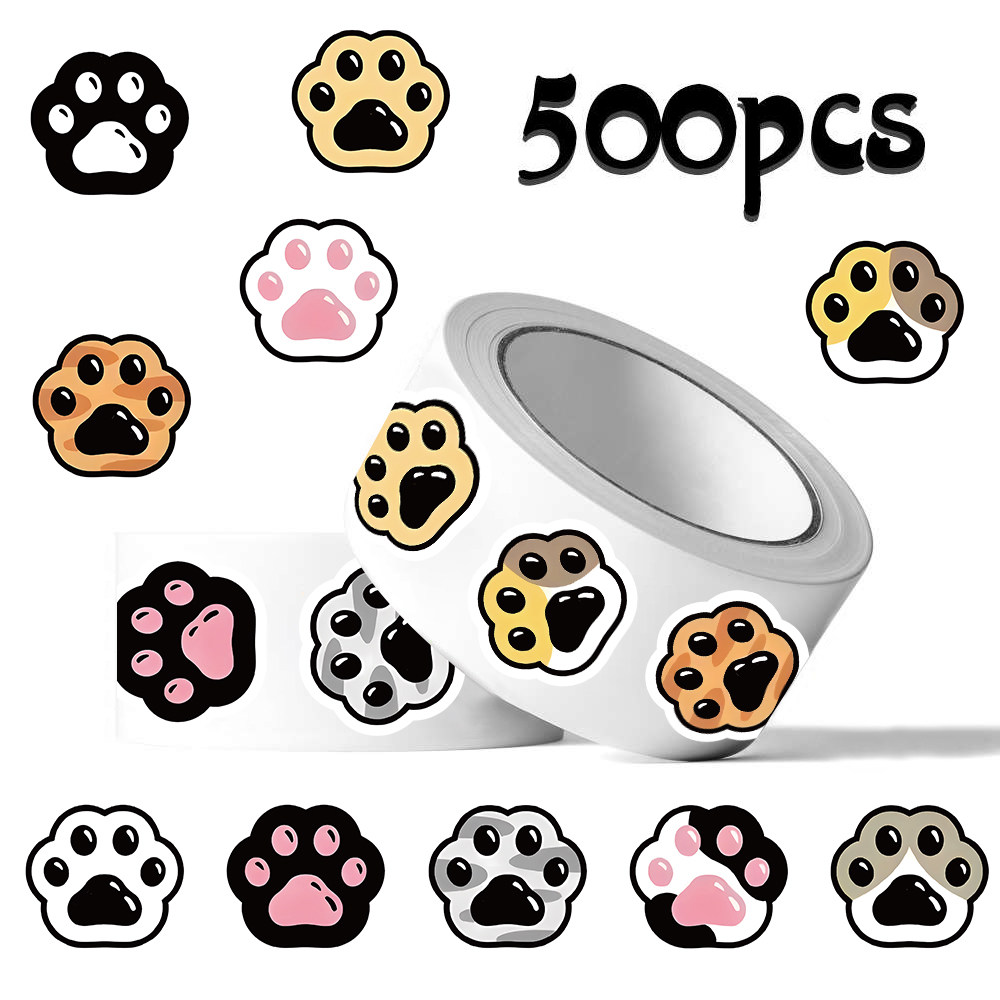 1000贴猫脚印卷卷贴ins风可爱猫咪爪印图案创意装饰手账桌面贴